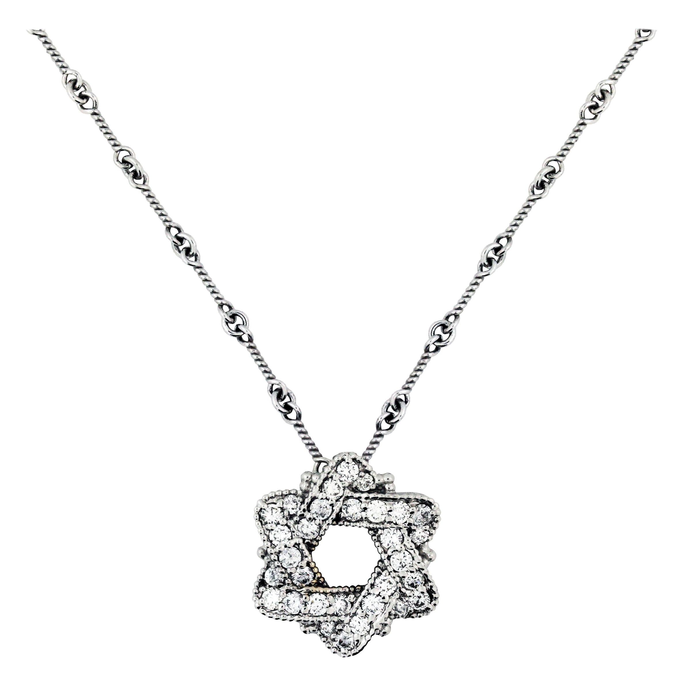 Star of David Pendant Chain Necklace White Gold and Diamonds Stambolian