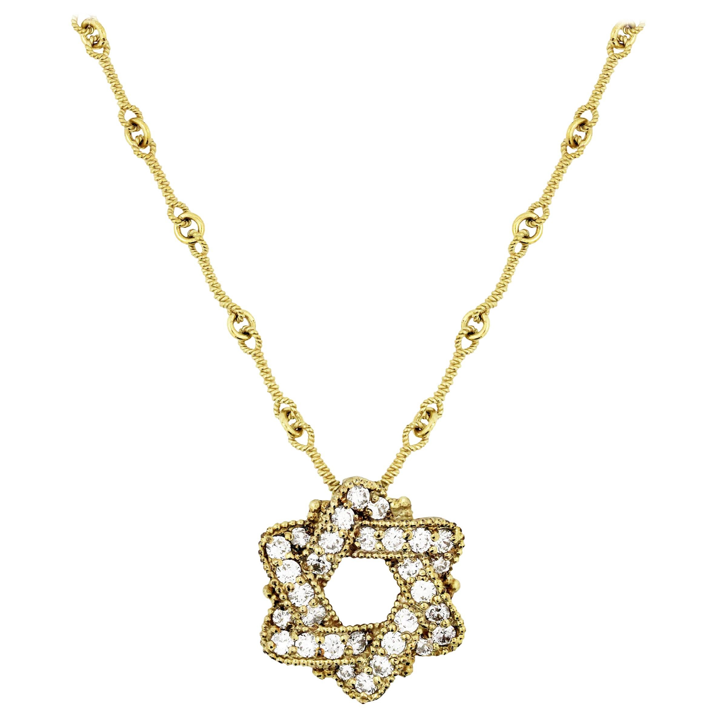 Star of David Pendant Chain Necklace Yellow Gold and Diamonds Stambolian