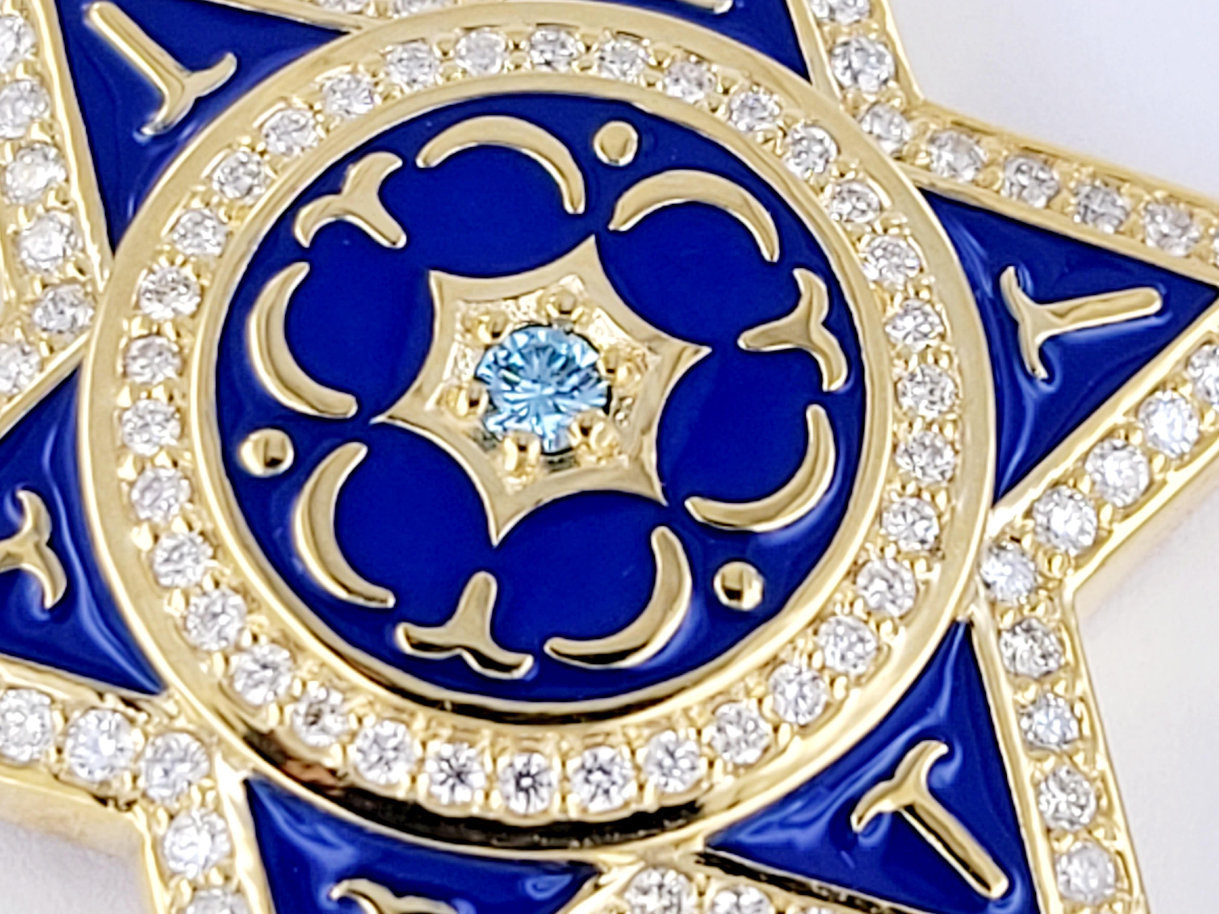 Pendentif Étoile de David en or jaune 14 carats avec diamants en vente 1