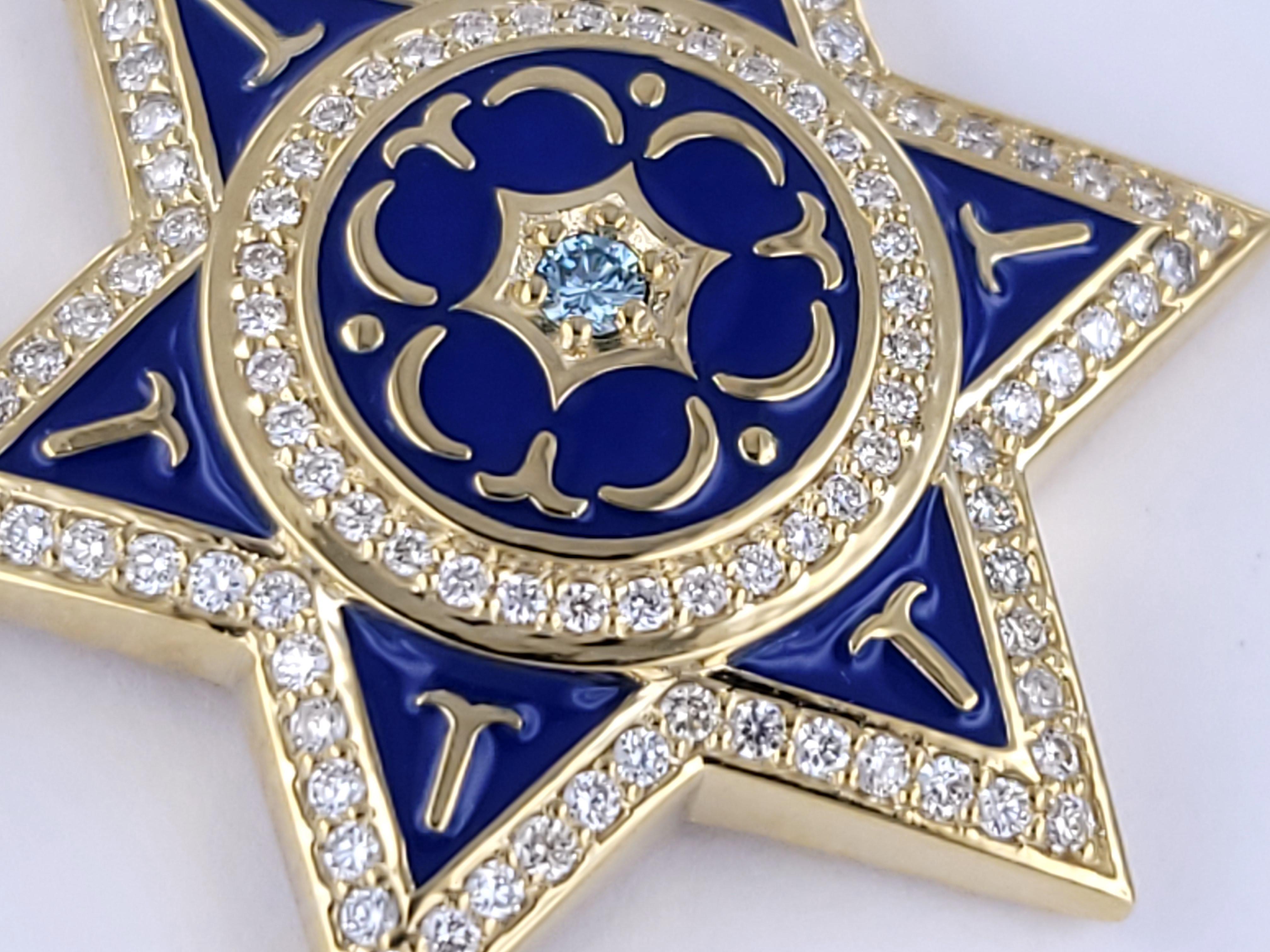 Pendentif Étoile de David en or jaune 14 carats avec diamants en vente 2