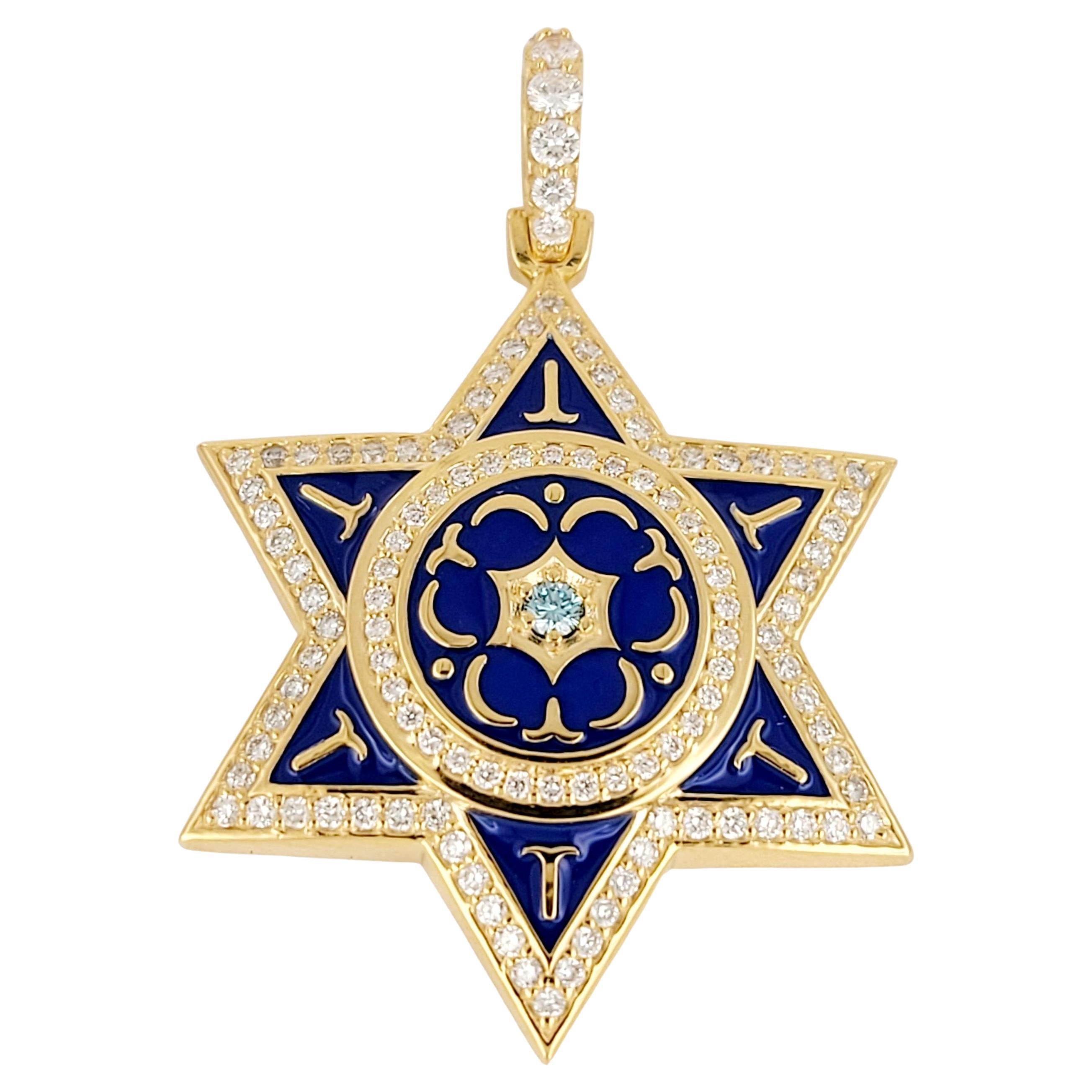 Star of David Pendant in 14K Yellow Gold with Diamonds