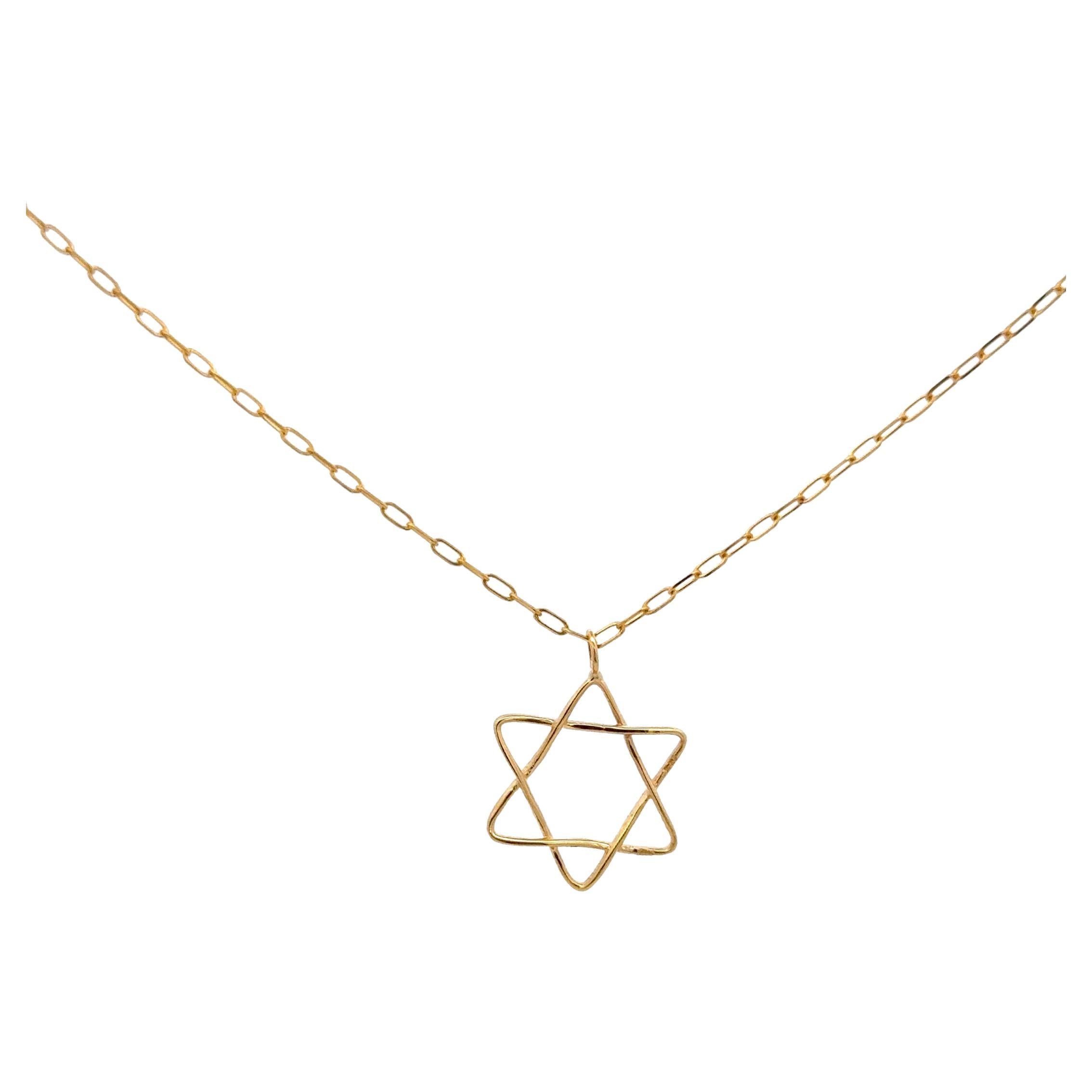 Contemporary Star of David Pendant Necklace 14 Karat Yellow Gold For Sale
