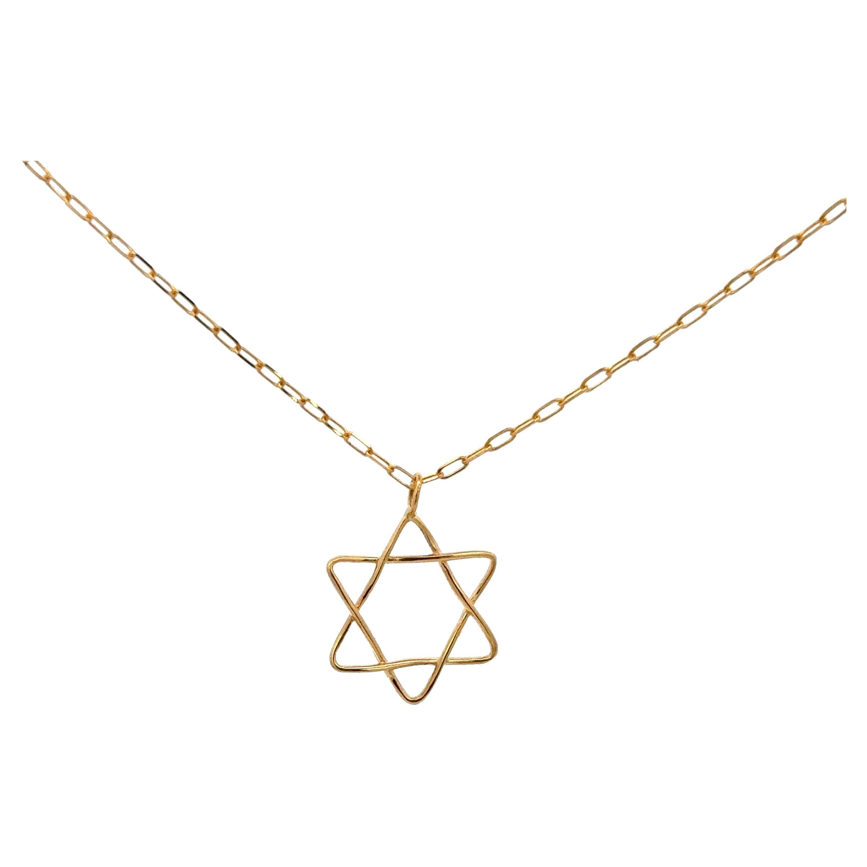Star of David Pendant Necklace 14 Karat Yellow Gold For Sale