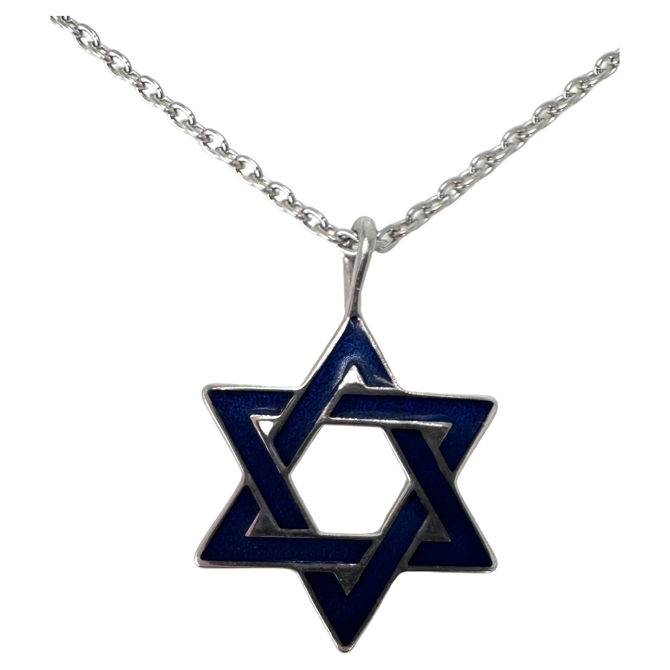 Star of David pendant necklace enamel pendant necklace SS 925 For Sale