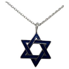 Star of David Anhänger-Halskette mit Emaille-Anhänger F/S 925