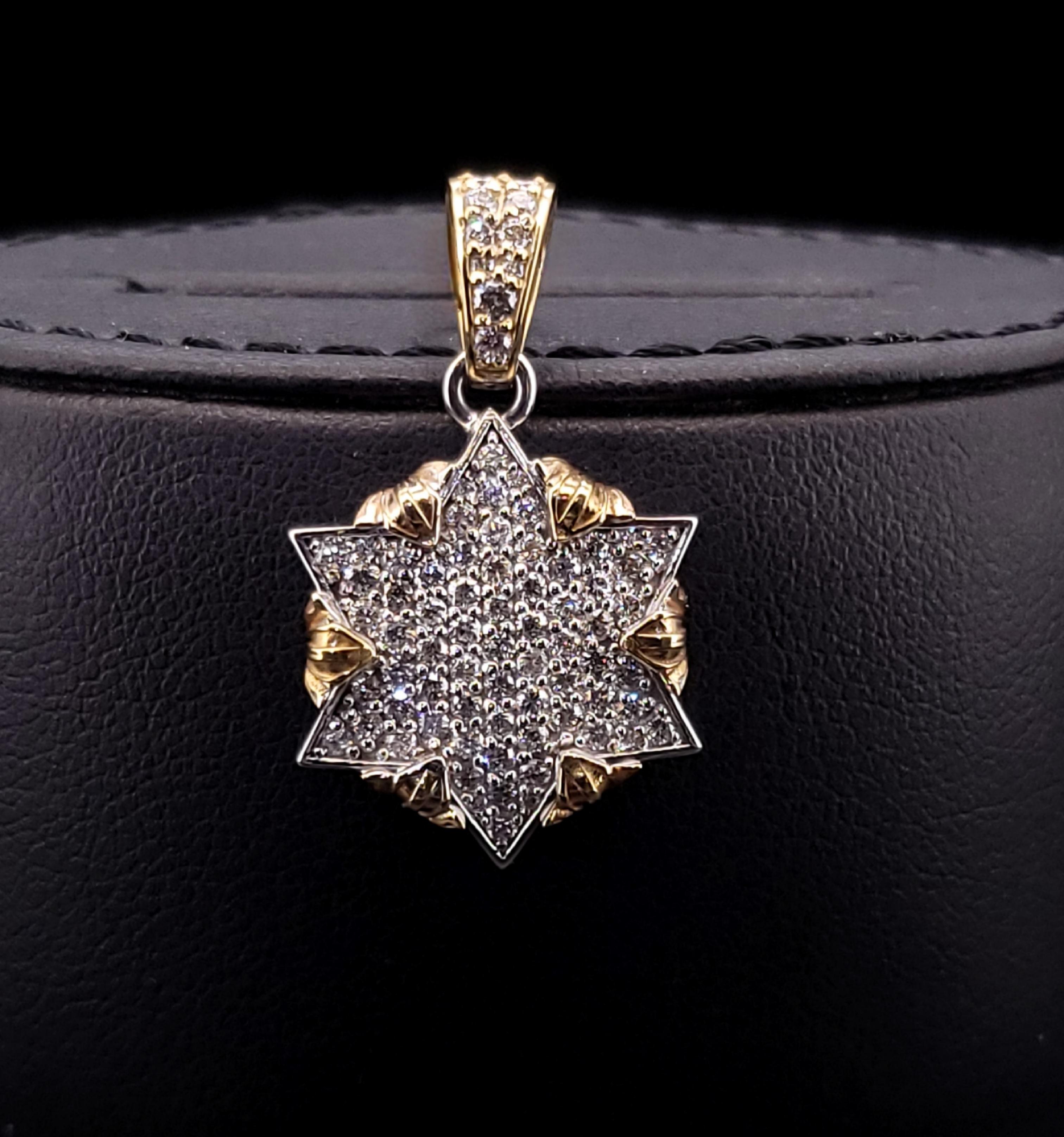 Pendentif Étoile de David en or blanc et jaune massif 14 carats 1,9 carat  diamants Neuf - En vente à New York, NY