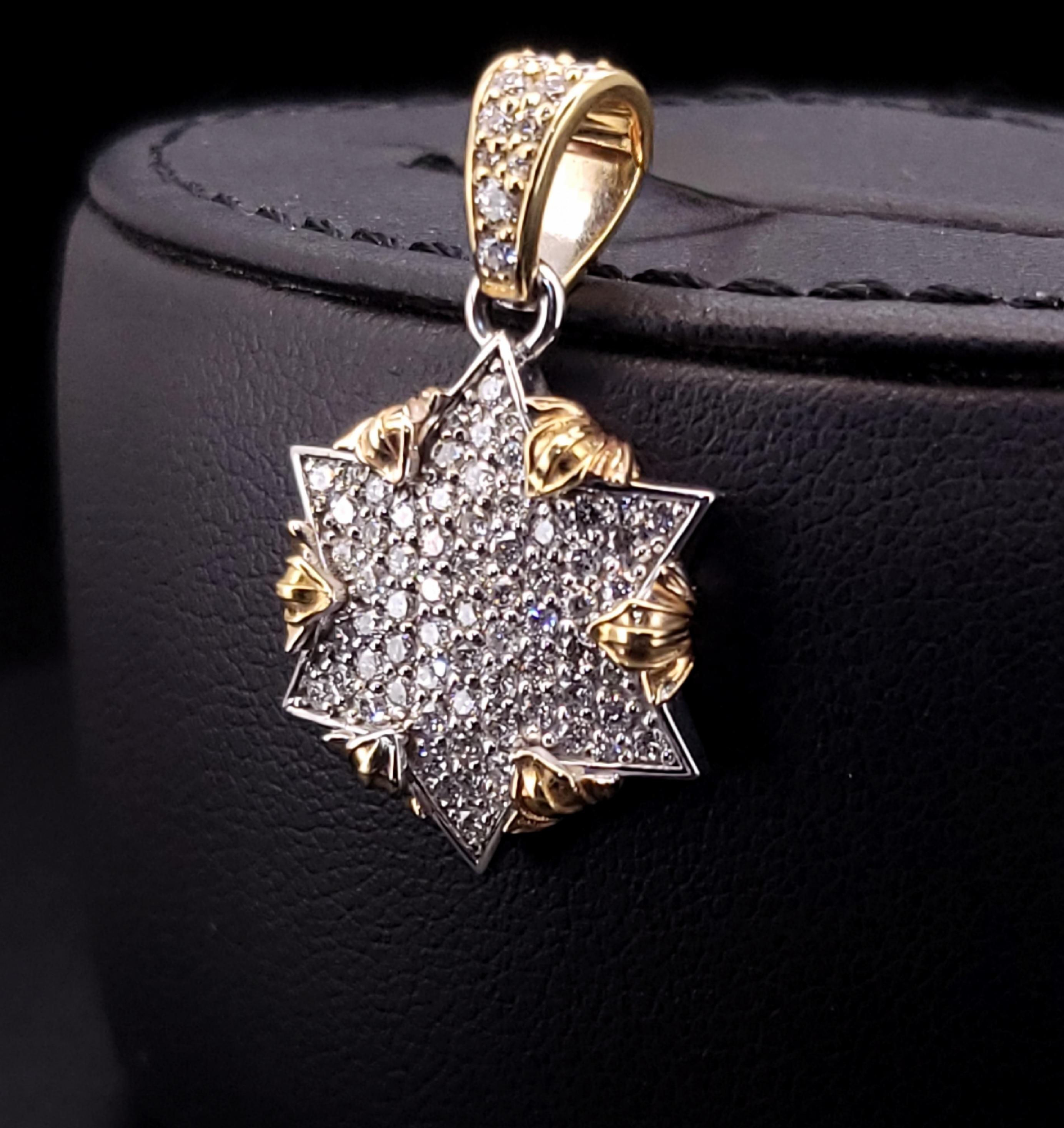 Pendentif Étoile de David en or blanc et jaune massif 14 carats 1,9 carat  diamants Unisexe en vente