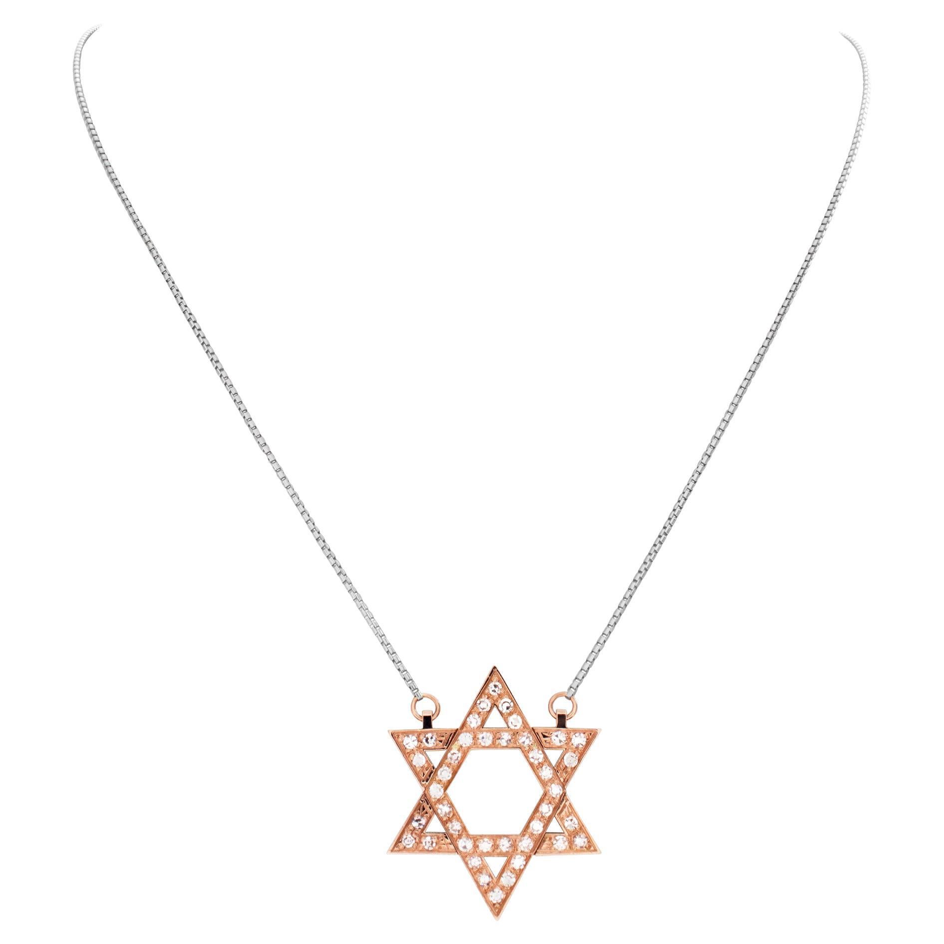 "Star of David" pendant with approximately 0.75 carat pave diamonds set For Sale