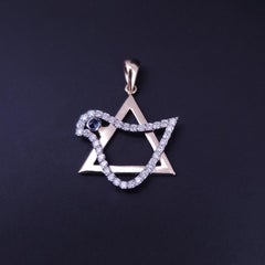 Stern von David Anhänger mit Saphir, Smaragd, Rubin 14K Gelbgold mit Diamanten