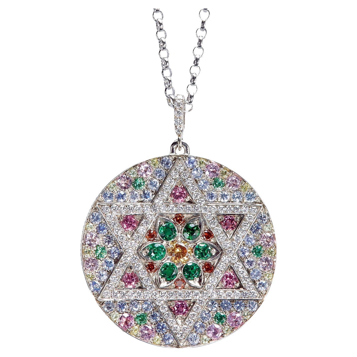 Star of David Prayer 18K white gold medallion For Sale