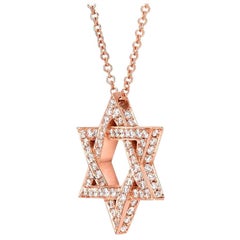Star of David Rose Gold Diamond Pendant Necklace Unisex
