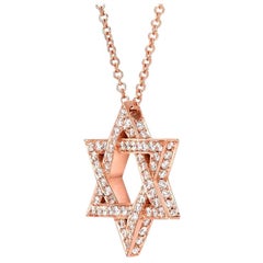 Halskette mit Diamant-Anhänger, Davidstern aus Roségold, Unisex