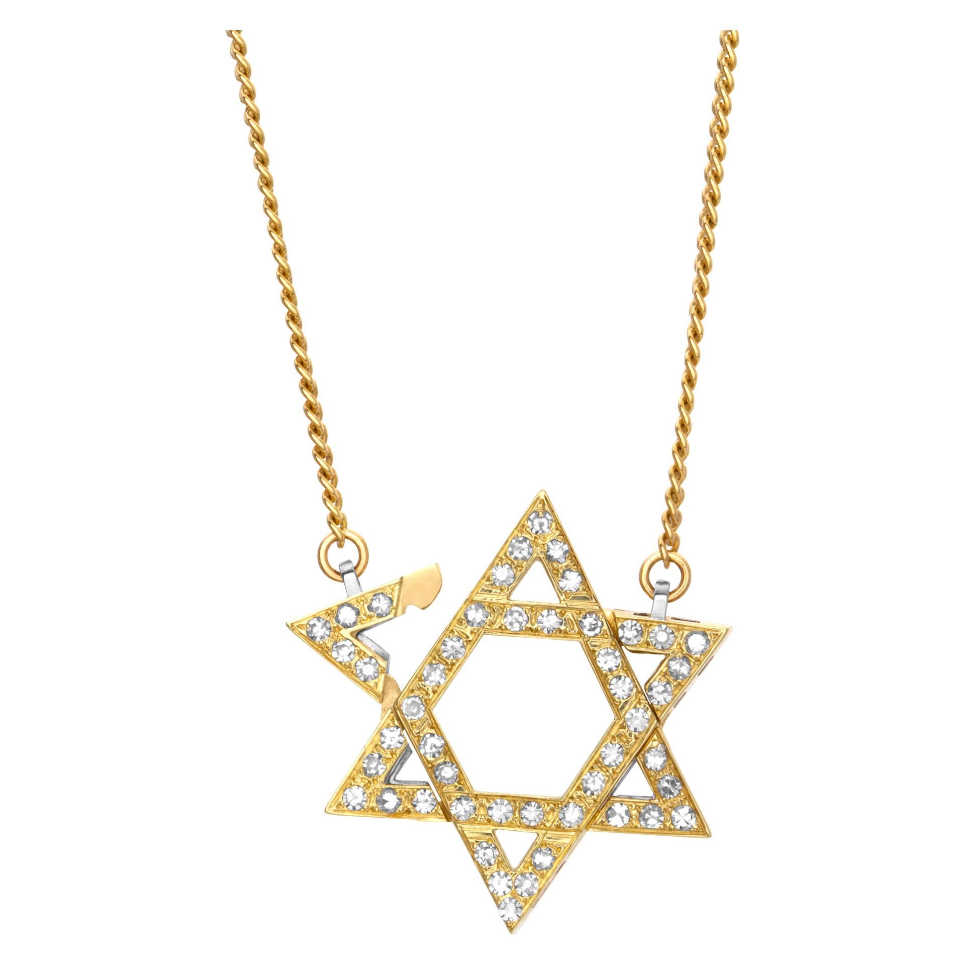 Women's or Men's Star of David with Pave 0.75 Carat of Diamonds in 18k Yellow Gold For Sale