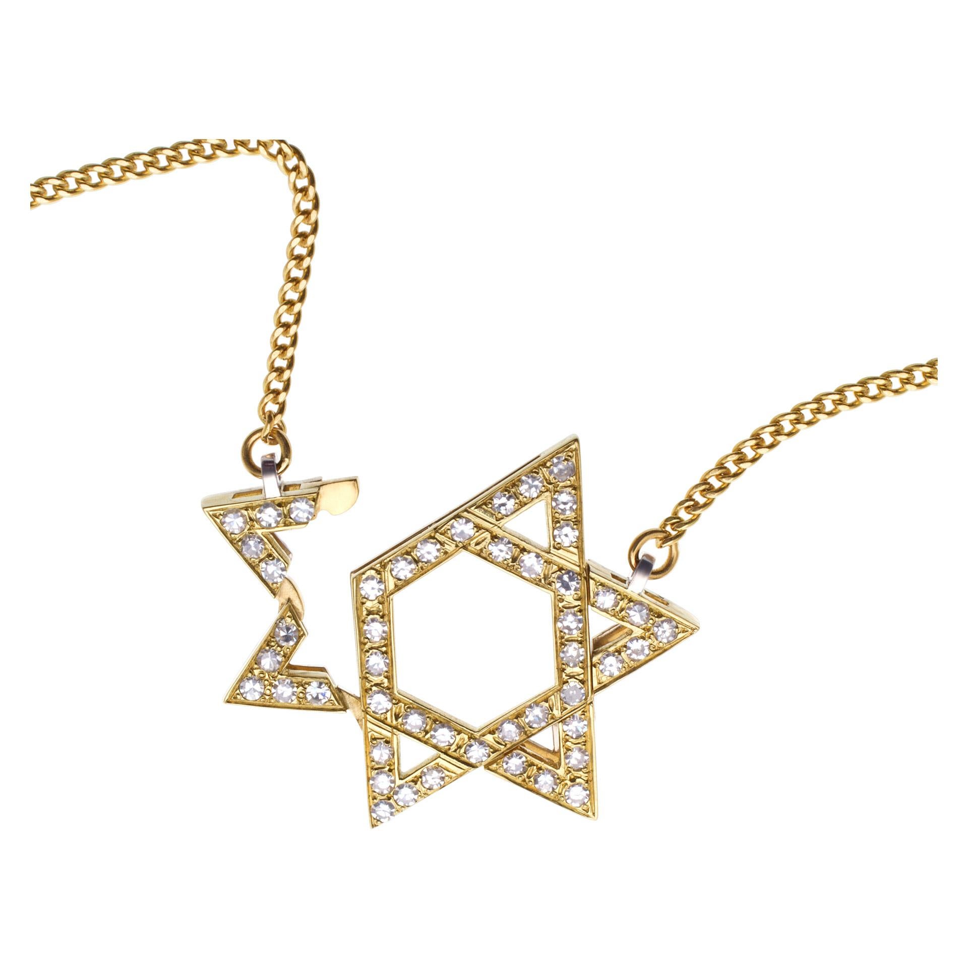 Star of David with Pave 0.75 Carat of Diamonds in 18k Yellow Gold For Sale 1