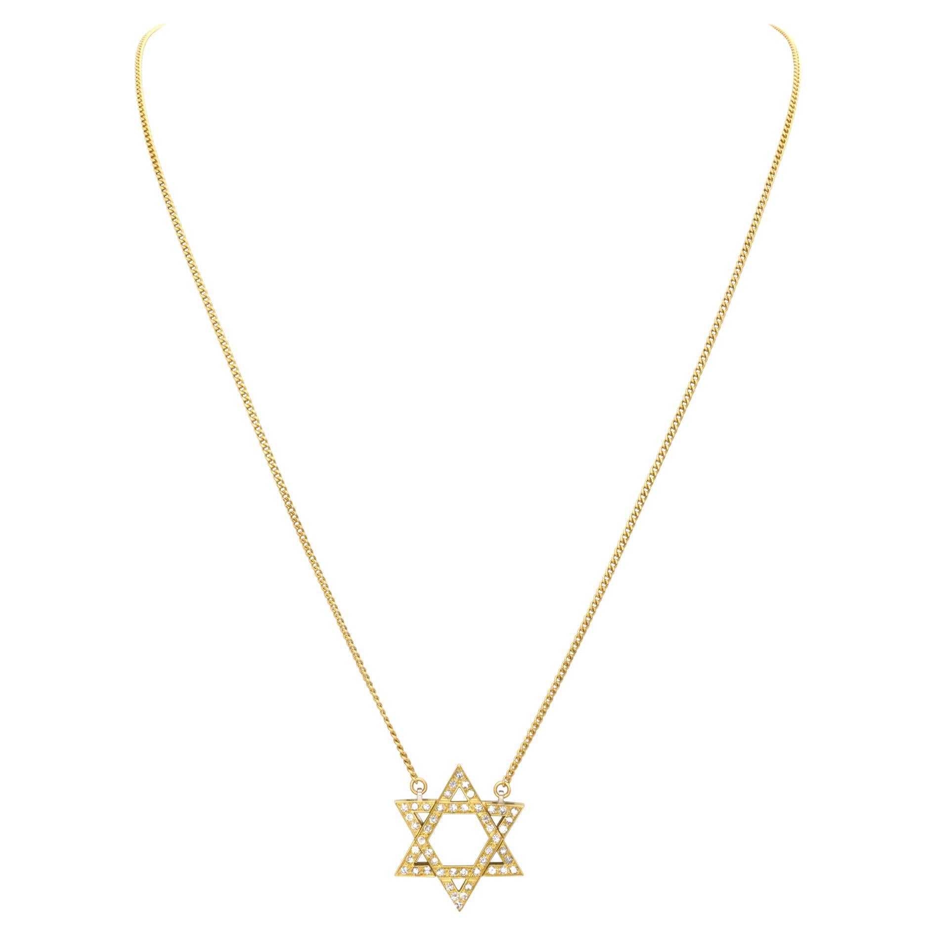 Star of David with Pave 0.75 Carat of Diamonds in 18k Yellow Gold For Sale