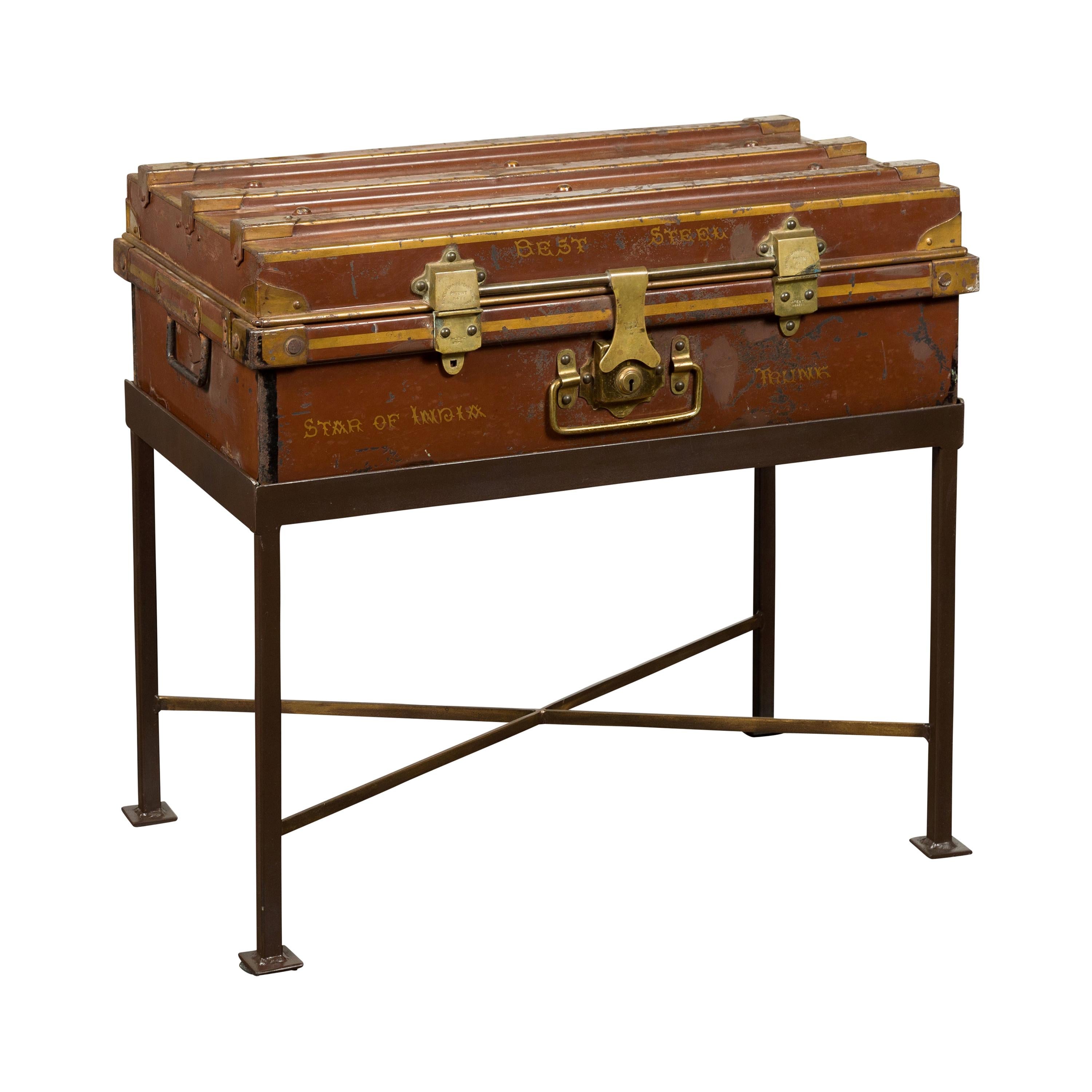 Star of India Ship's Trunk Made by Newton Shakespeare and Co. on Custom Base For Sale