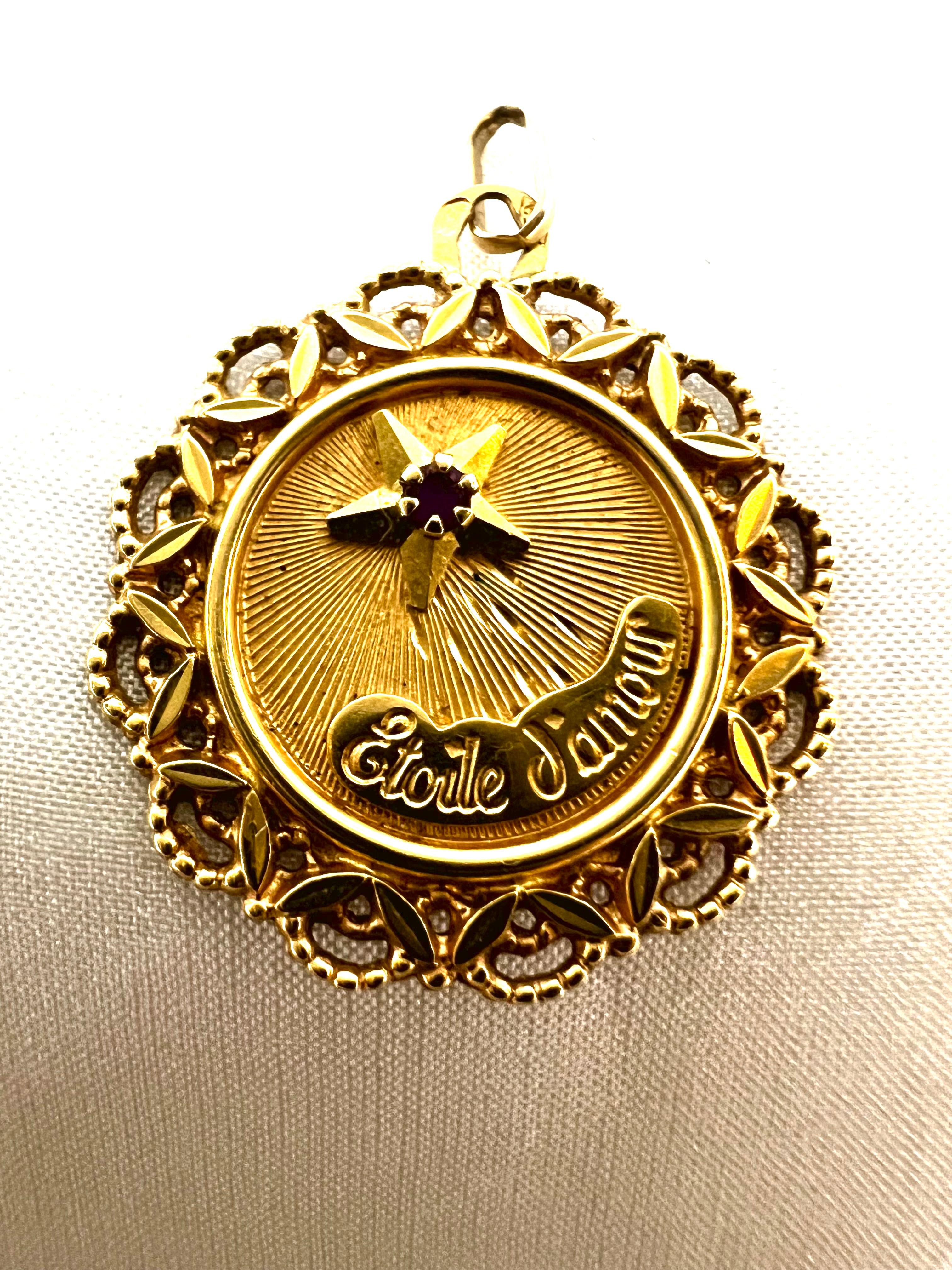 Art Nouveau Star of Love Etoile d’Amour 18k Gold Pendant French Vintage Love Token For Sale