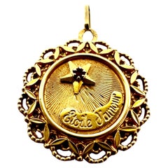 Stella dell'amore Etoile d'Amour, ciondolo in oro 18k, gettone d'amore vintage francese