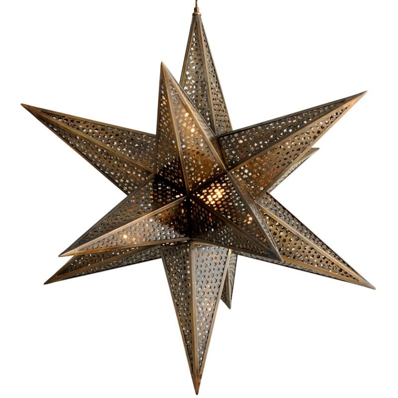Putting a unique twist on the classic Moravian Star
A body of Old-World Bronze with different-sized stars and a matching canopy.
Its sense of scale and history make it an enchanting fixture with a mysterious aura.
Five lamps 
60 w ea.
E12