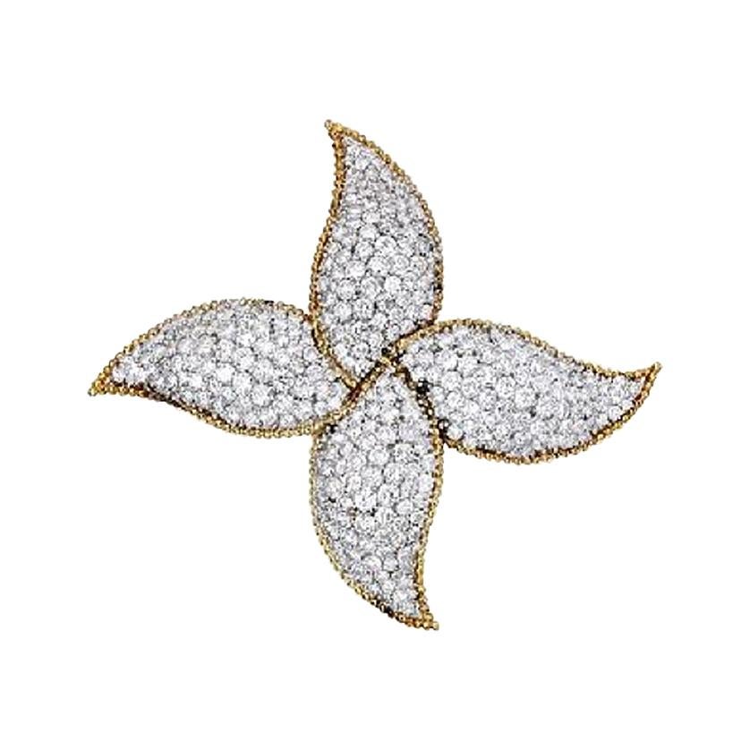 Star or Pinwheel Diamond, Platinum and 18 Karat Gold Brooch Pin For Sale