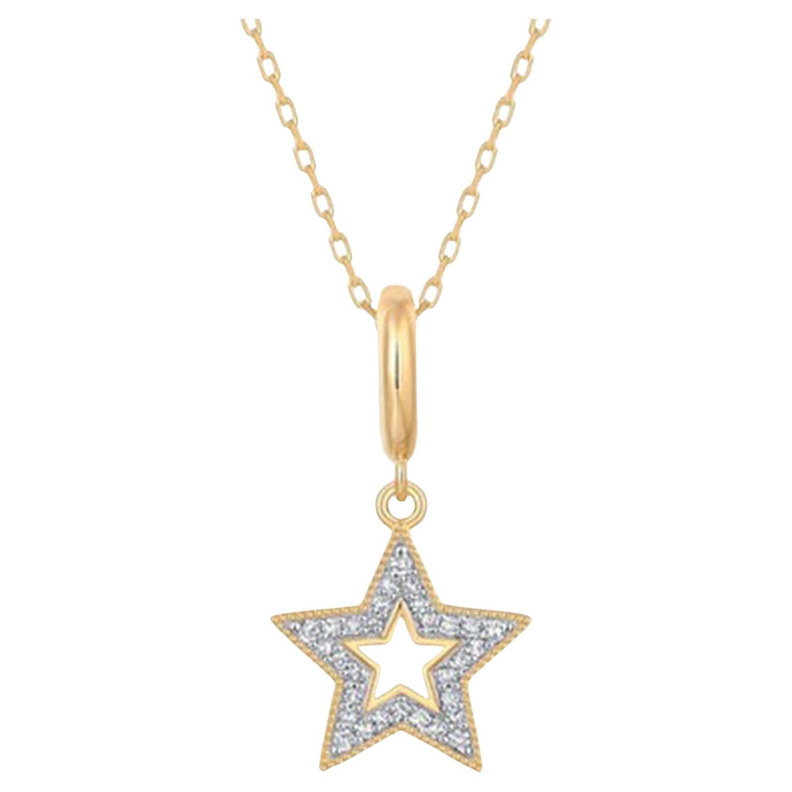 Star Outline Diamond 14K (or 18k upon request) Yellow Gold Pendant Necklace