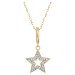Star Outline Diamond 14K (or 18k upon request) Yellow Gold Pendant Necklace