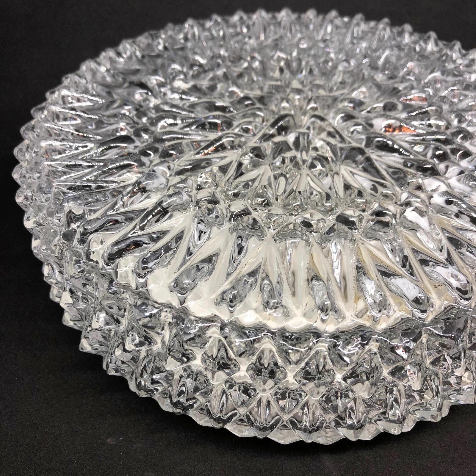 Austrian Star Pattern Glass Flush Mount Ceiling Light, Austria, 1960s