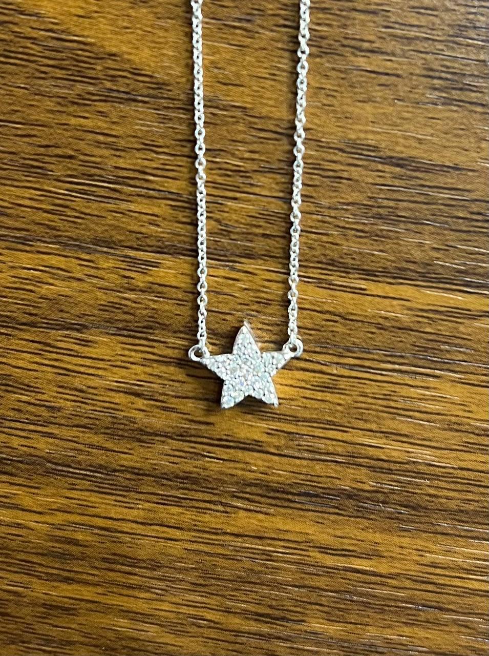 Women's Star Pave Set Diamonds Halo Motif 14K Karat White Gold Pendant Chain Necklace For Sale
