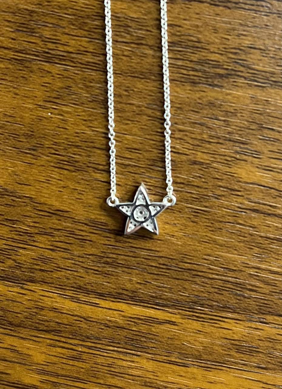 Star Pave Set Diamonds Halo Motif 14K Karat White Gold Pendant Chain Necklace For Sale 1