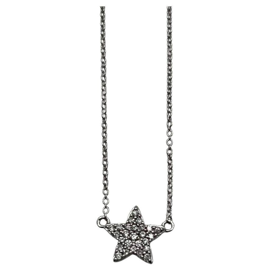Star Pave Set Diamonds Halo Motif 14K Karat White Gold Pendant Chain Necklace For Sale