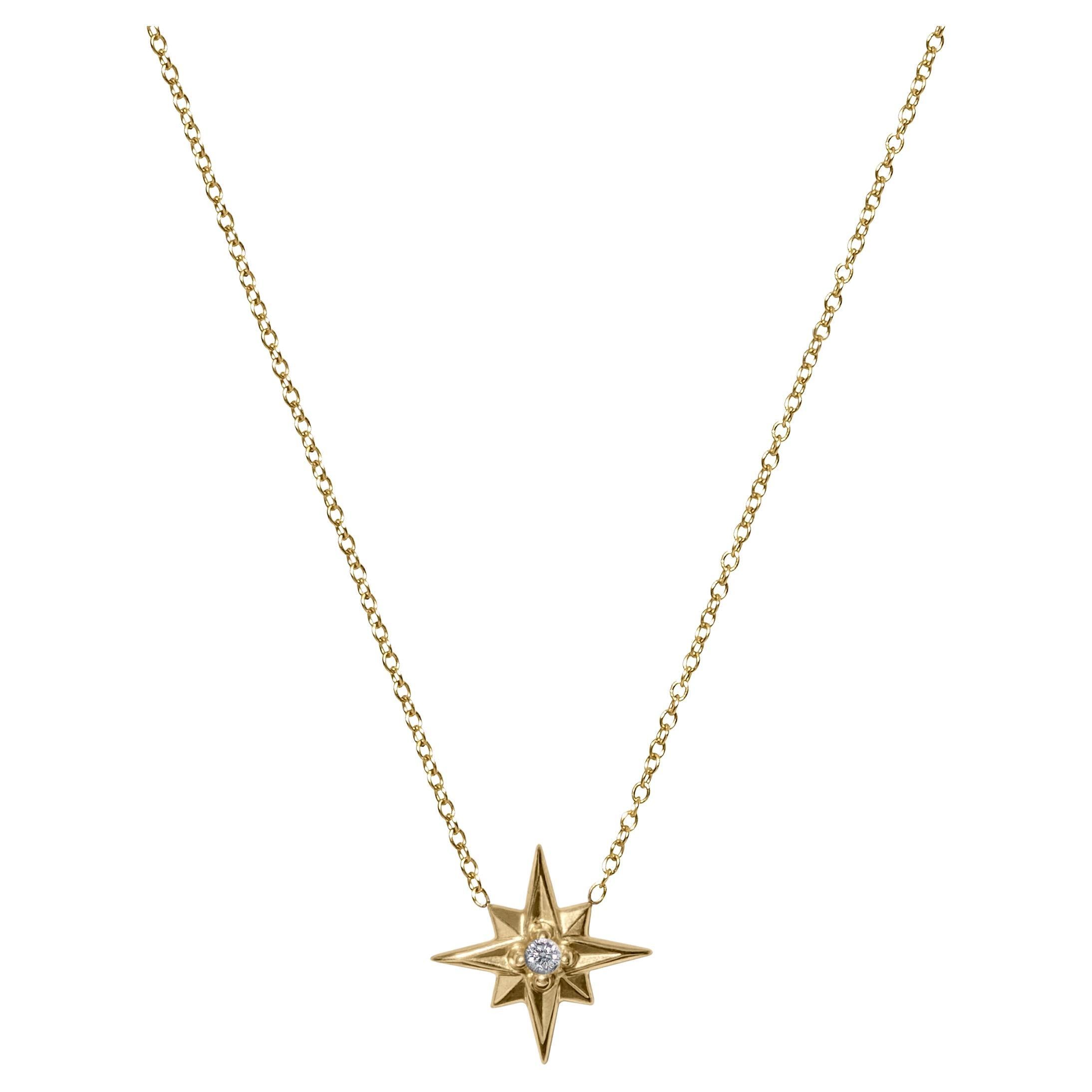 Star Pendant Necklace 14KY Gold and Diamond For Sale