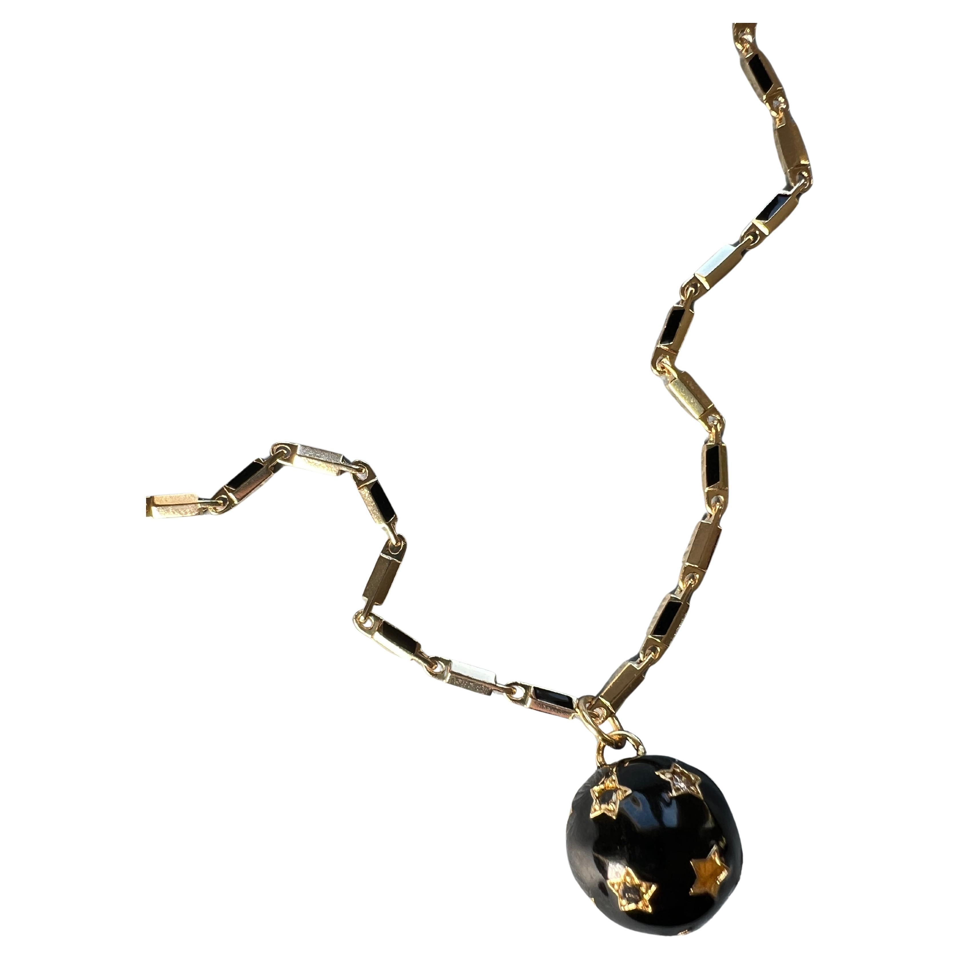 Black Diamond White Diamond Star Ball Chain Necklace Black Enamel

Length: 28