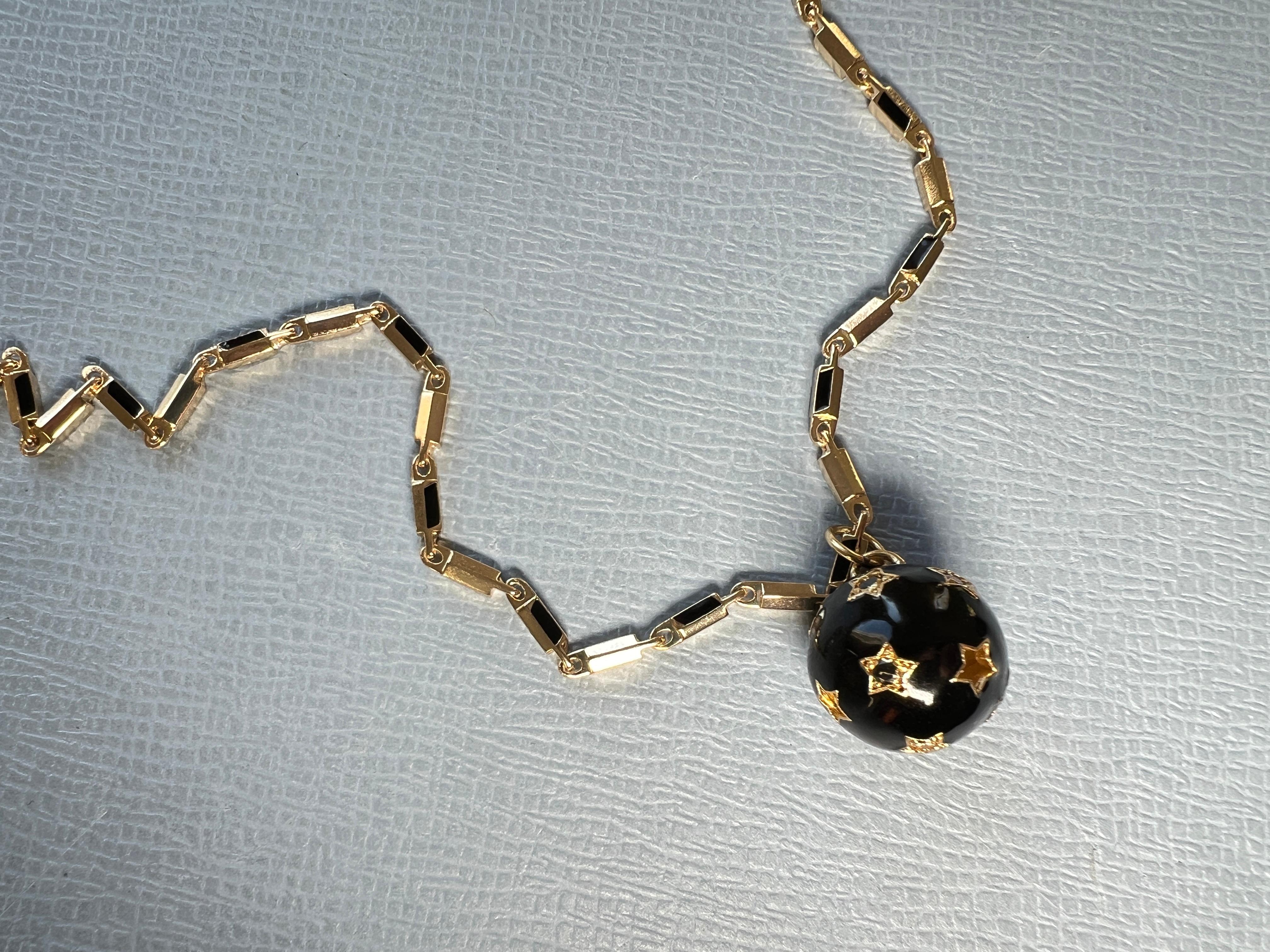Star Pendant Necklace Black Enamel Ball In New Condition For Sale In Los Angeles, CA