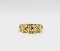 Star Perforated Diamond Multitextured Milgrain Detail 18K Yellow Gold Band Ring