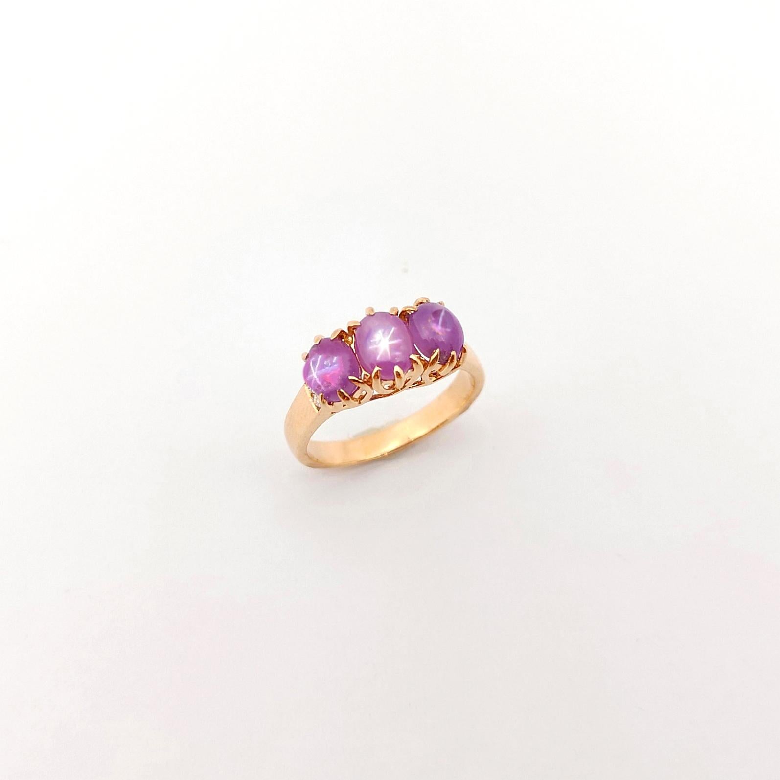 Star Pink Sapphire with Diamond Ring set in 18K Rose Gold Settings For Sale 8