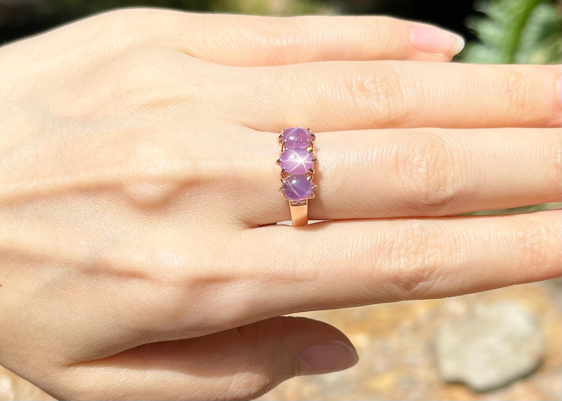 Contemporary Star Pink Sapphire with Diamond Ring set in 18K Rose Gold Settings For Sale