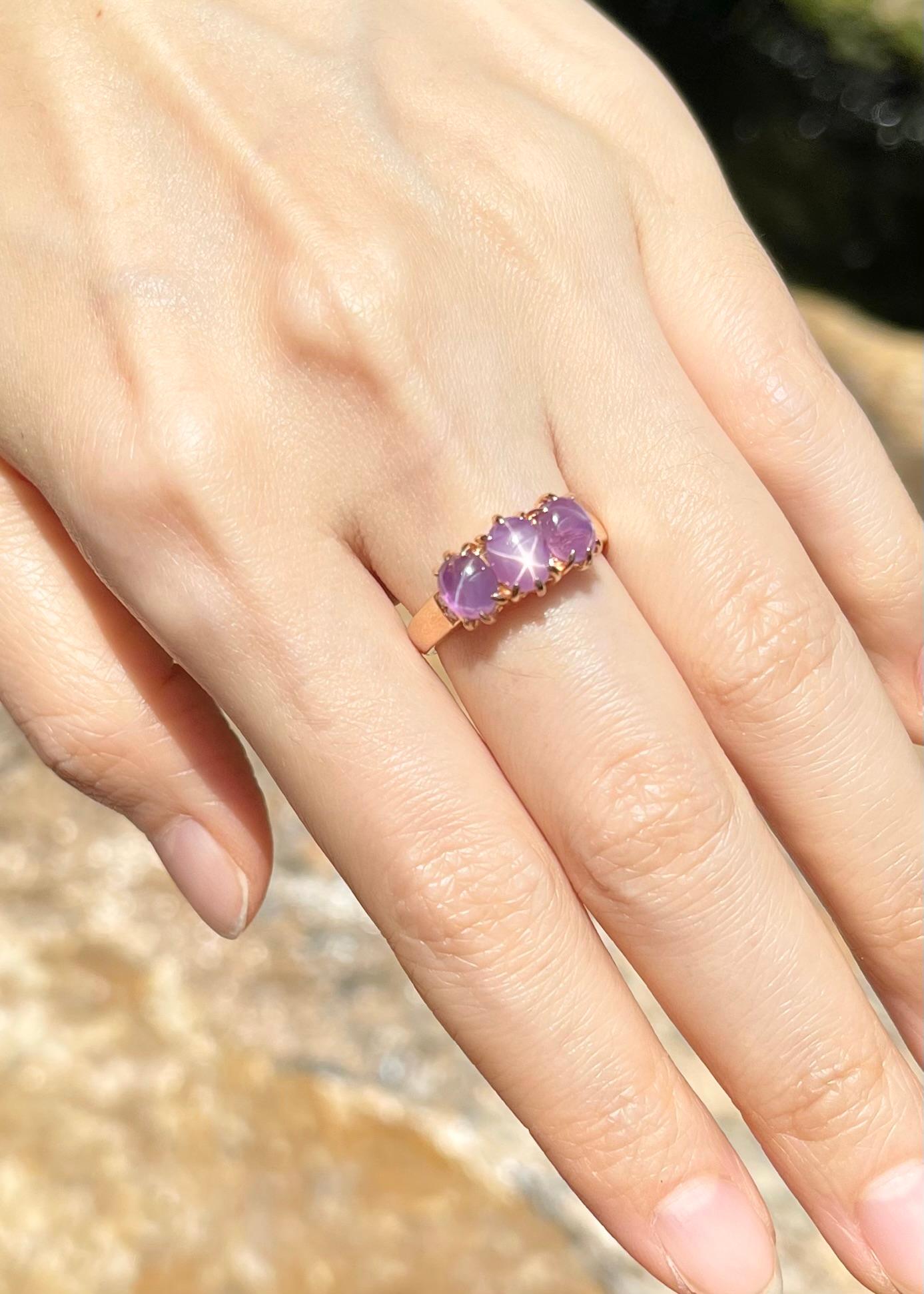 Cabochon Star Pink Sapphire with Diamond Ring set in 18K Rose Gold Settings For Sale