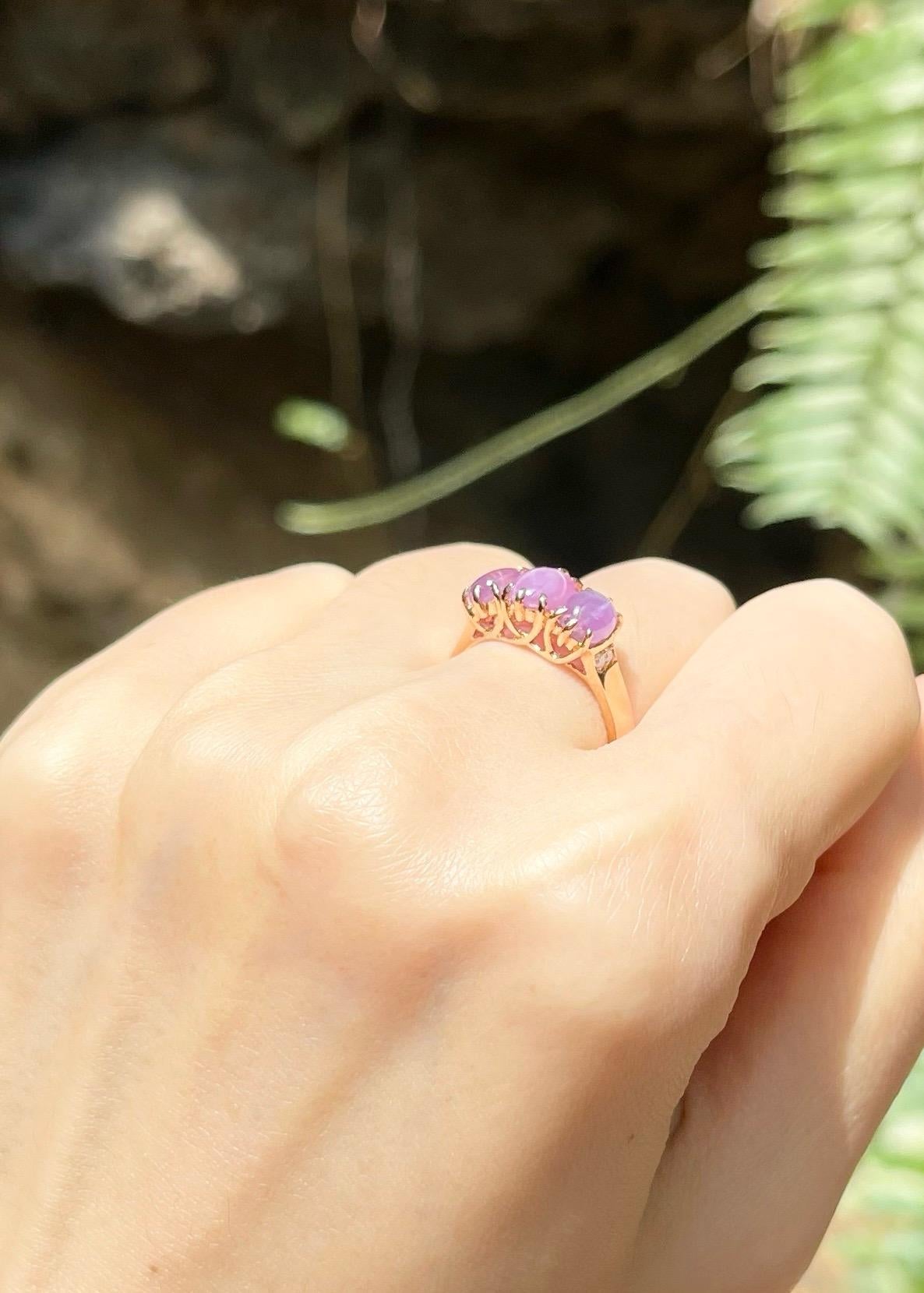 Women's Star Pink Sapphire with Diamond Ring set in 18K Rose Gold Settings For Sale