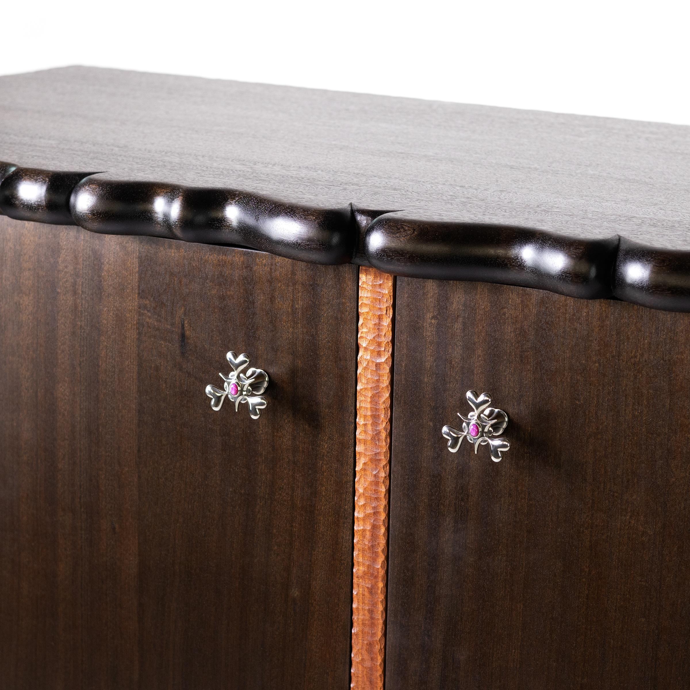 Baroque Star Platinum Cabinet – Handcrafted Solid Wood Dresser w/ Cast Brass Hardware For Sale