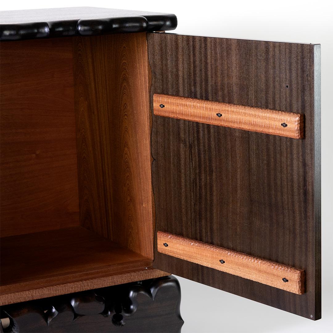 Ebonized Star Platinum Cabinet – Handcrafted Solid Wood Dresser w/ Cast Brass Hardware For Sale