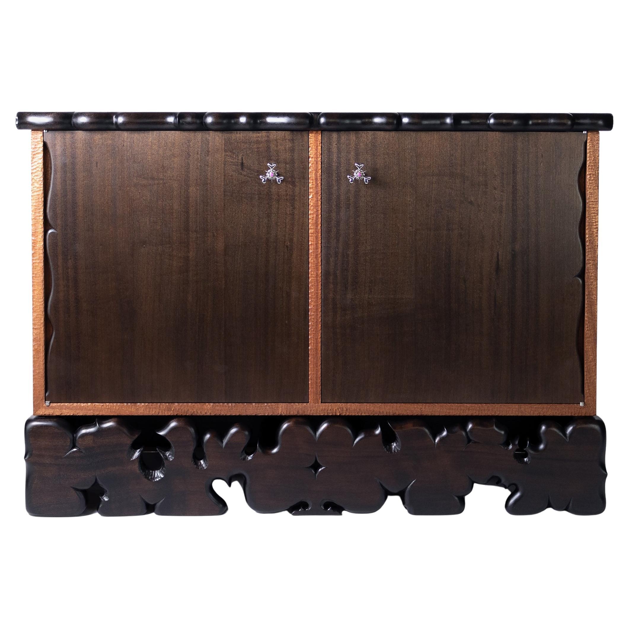 Star Platinum Cabinet – Handcrafted Solid Wood Dresser w/ Cast Brass Hardware For Sale