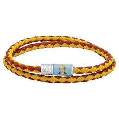 Star Pop Bracelet in Double Wrap Italian Red and Yellow Leather, Size M