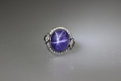 GEMOLITHOS Star Purple Sapphire and Diamond Ring, 1930s