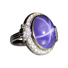 Vintage GEMOLITHOS Star Purple Sapphire and Diamond Ring, 1930s
