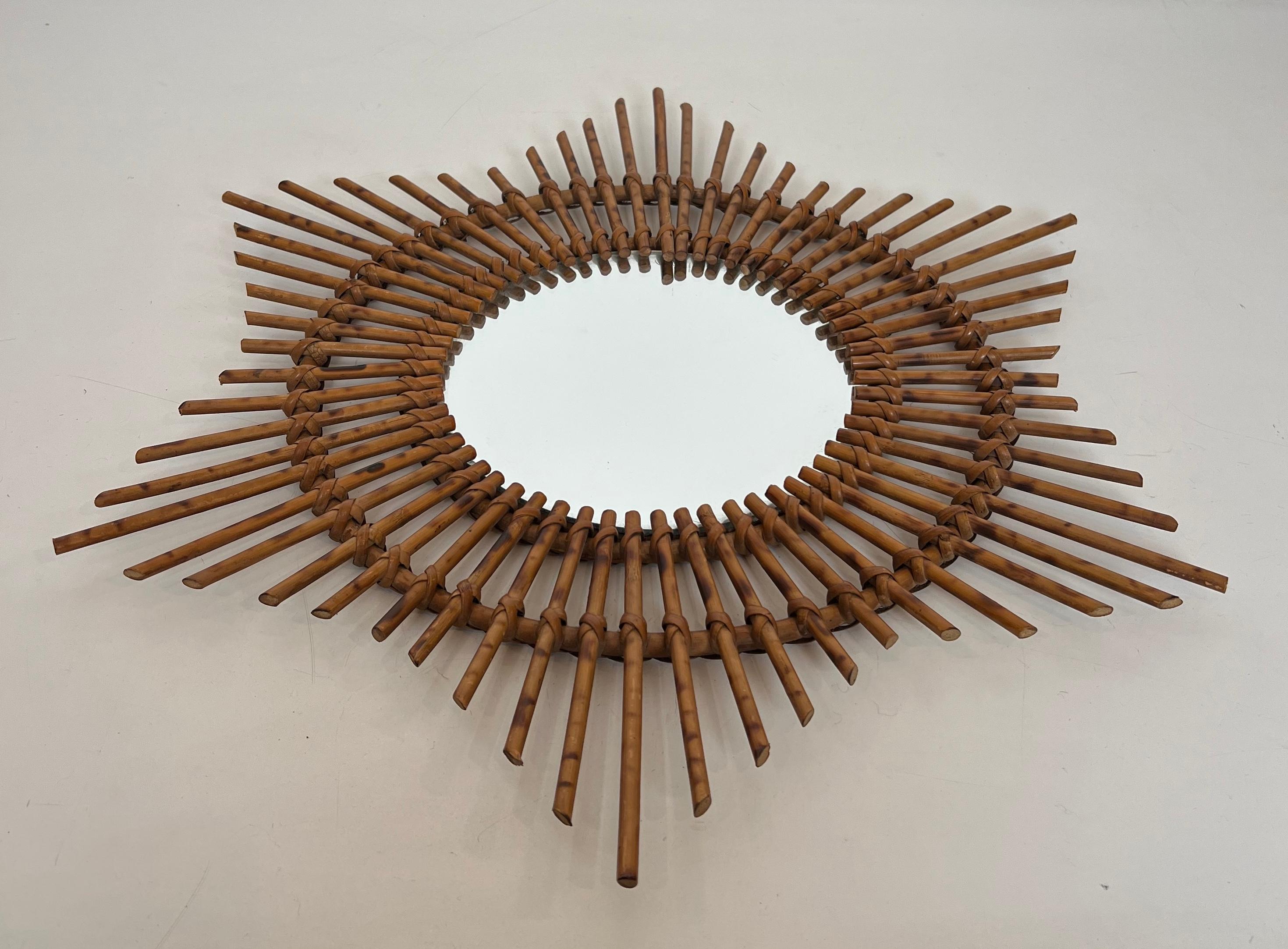 Mid-Century Modern Star Rattan Mirror For Sale