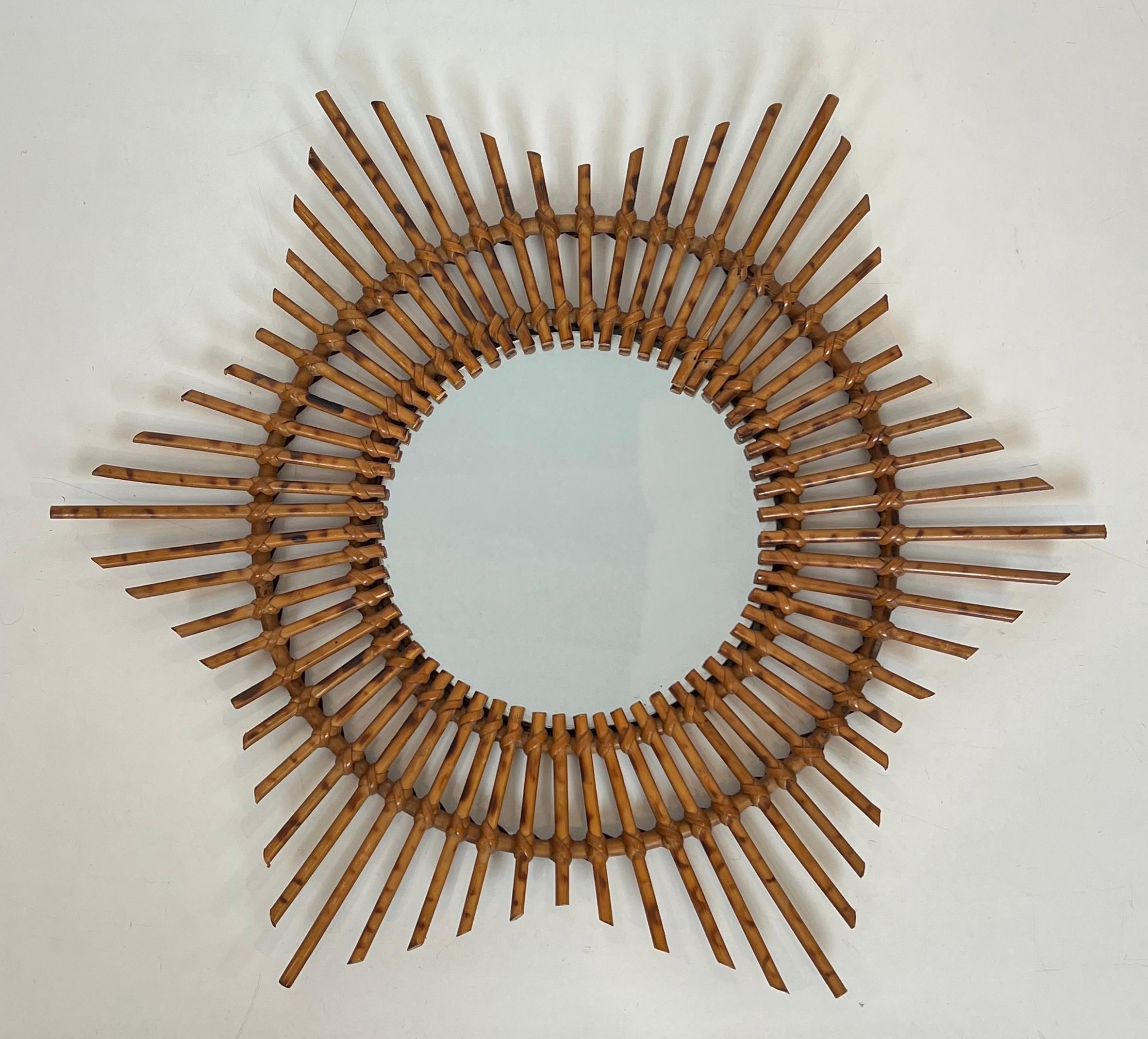 French Star Rattan Mirror For Sale