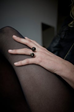 Black Enamel Diamond Sphere Open Ring Gold Star Cocktail Ring  J DAUPHIN