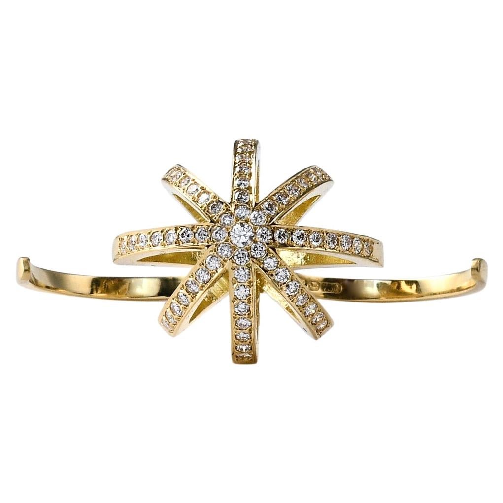Anillo Estrella de Oro Amarillo de 18 K y Diamantes Blancos Anillo de Oro y Diamantes de Dos Dedos