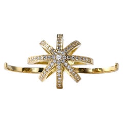 Anello Stella in oro giallo 18 carati e diamanti bianchi Anello a due dita in oro e diamanti