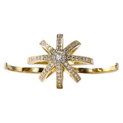 Star Ring in 18K Yellow Gold and White Diamonds Two Finger Gold and Diamond Ring